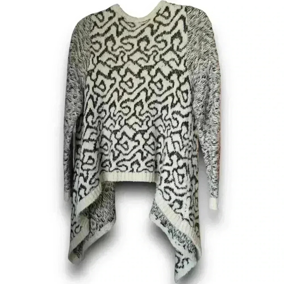 Wool blend knit open front cardigan geometric artsy pattern sweater waterfall m - Picture 4 of 8